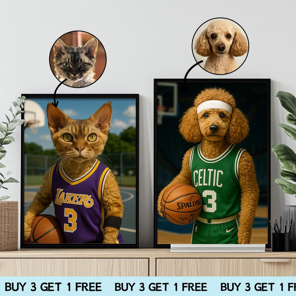 Custom Pet Portrait – Funny Basketball Theme Dog Art | Pro Hoops Digital Download