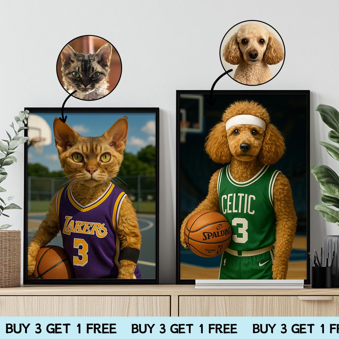 Custom Pet Portrait – Funny Basketball Theme Dog Art | Pro Hoops Digital Download
