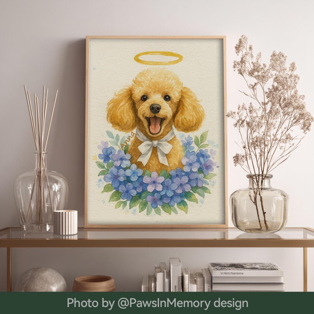 Custom Pet Memorial Portrait – Watercolor Floral Tribute | Digital Download Remembrance Art
