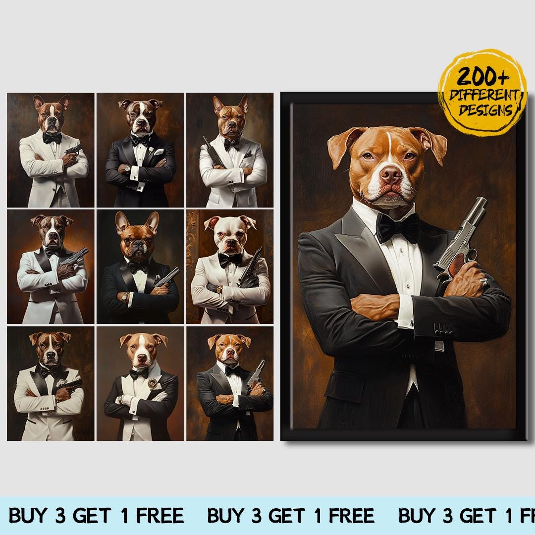 Custom Pet Portrait – 007 Secret Agent Dog in Suit | Funny Spy Theme Digital Download