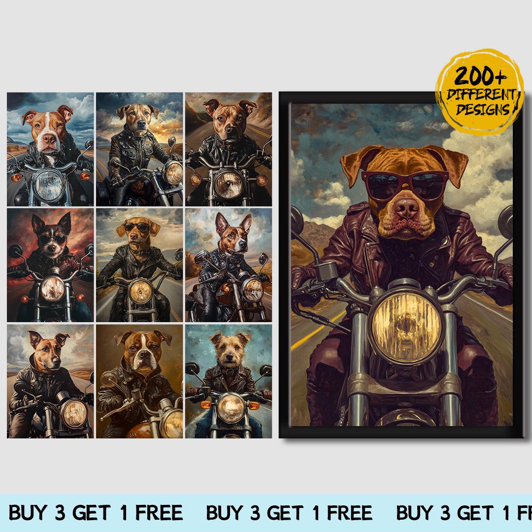 Custom Pet Portrait – Funny Motorcycle Theme | Dog Rider Art Digital Download