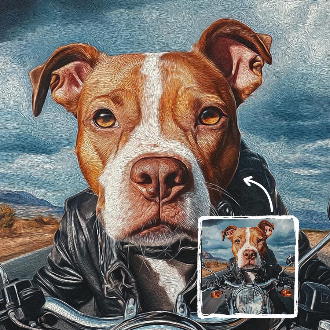 Custom Pet Portrait – Funny Motorcycle Theme | Dog Rider Art Digital Download