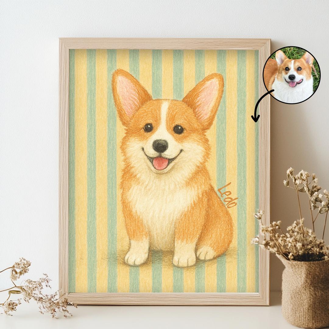 Custom Pet Portrait – Retro Crayon Style | Vintage Hand-Drawn Dog Art Digital Download