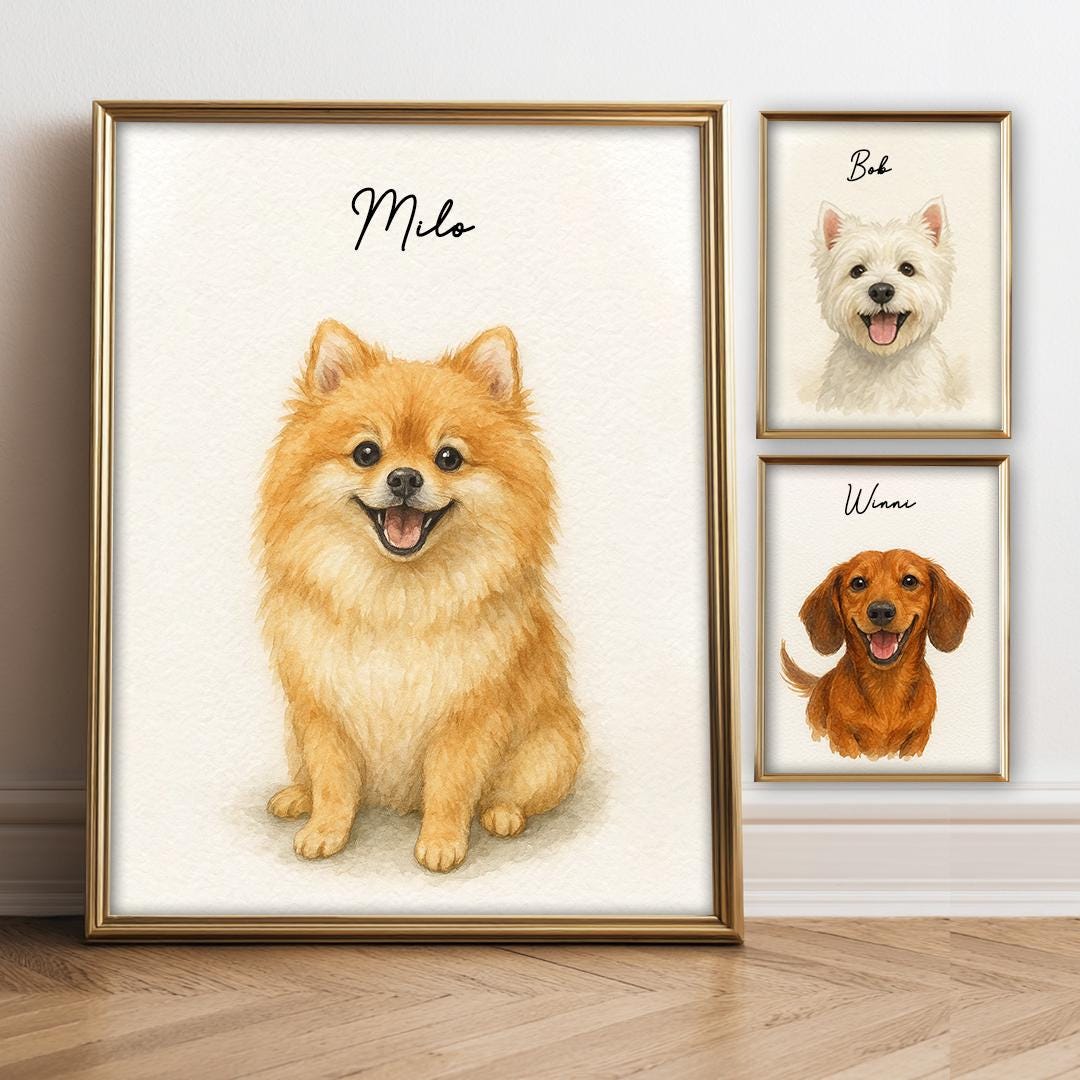 Custom Pet Portrait – Hand-Painted Watercolor Style | Elegant Dog Art Digital Download