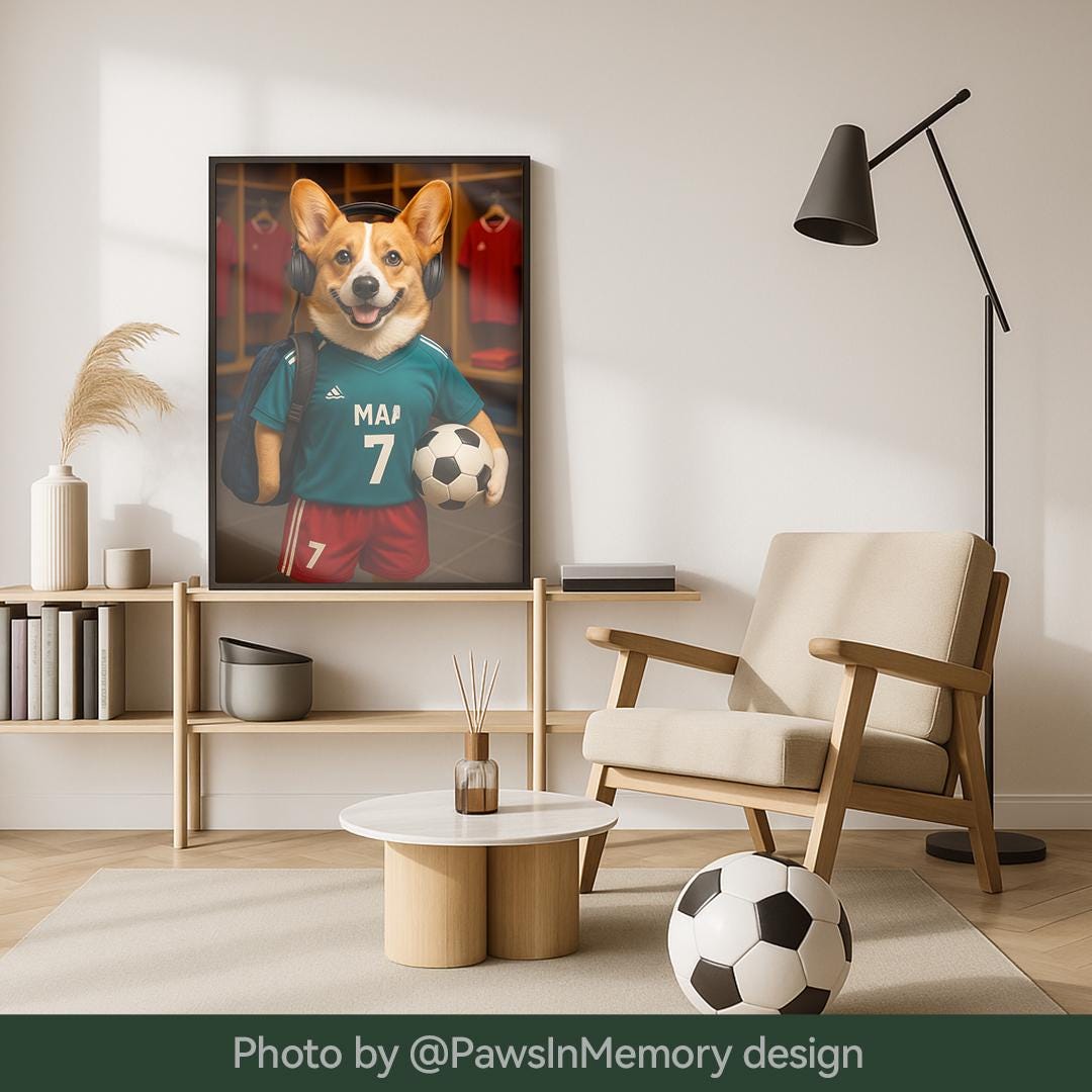 Custom Pet Portrait – Funny Soccer Dog Art | Football-Themed Digital Download