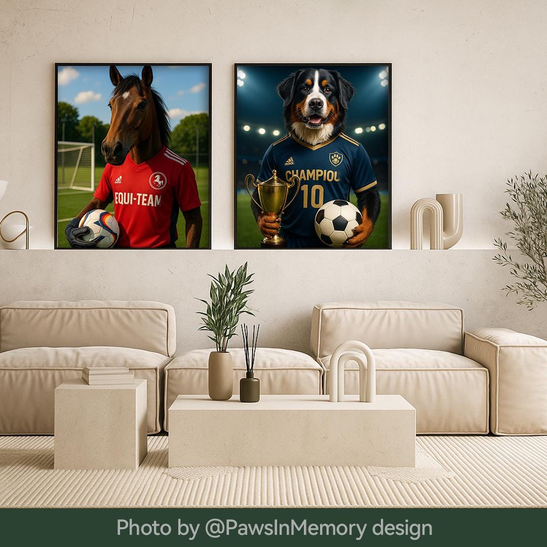 Custom Pet Portrait – Funny Soccer Dog Art | Football-Themed Digital Download