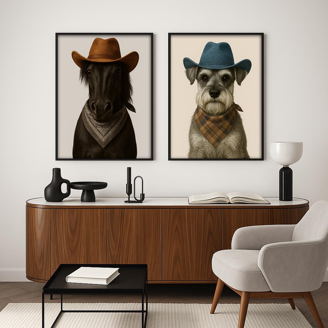 Custom Pet Portrait – Western Cowboy Theme | Funny Dog Art Digital Download