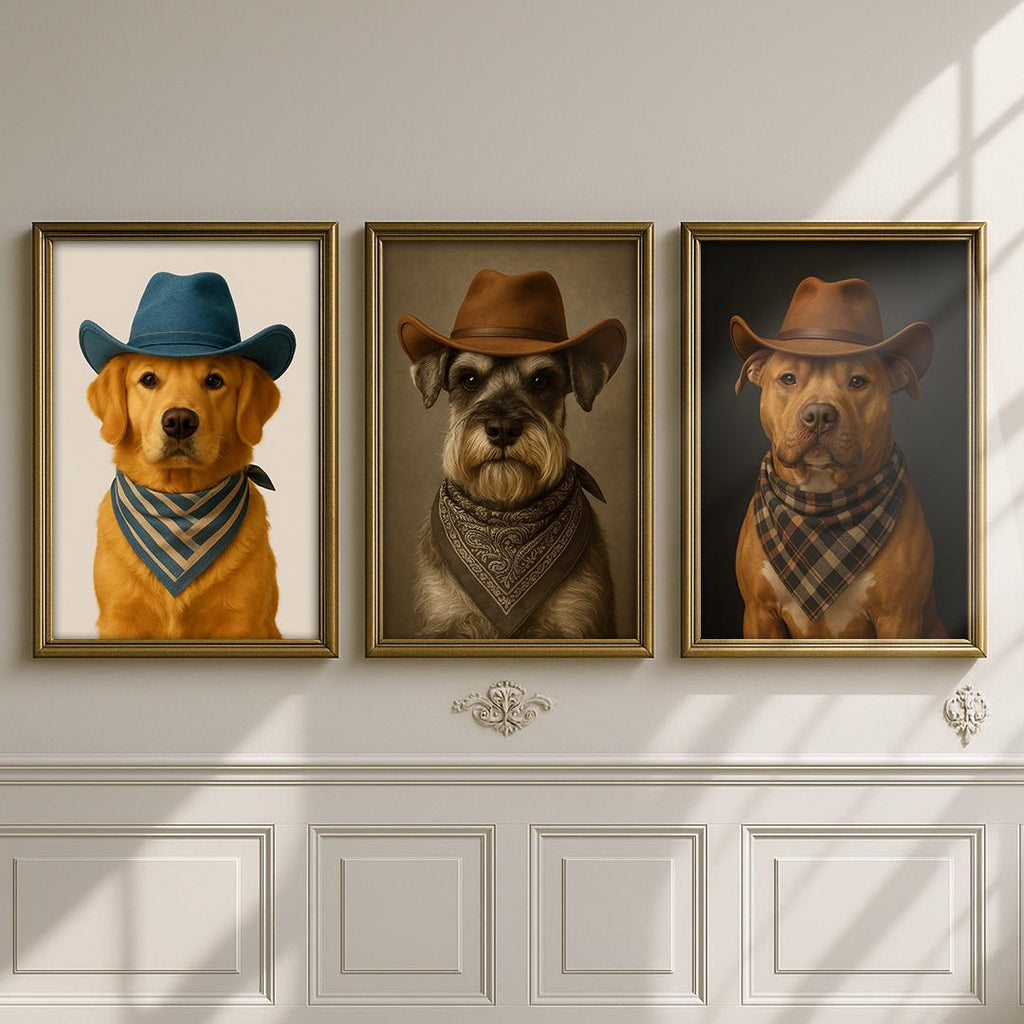 Custom Pet Portrait – Western Cowboy Theme | Funny Dog Art Digital Download