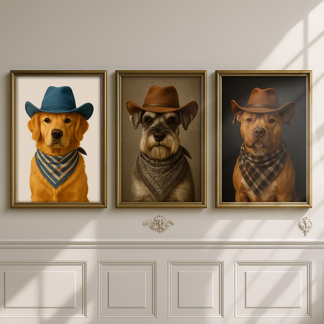 Custom Pet Portrait – Western Cowboy Theme | Funny Dog Art Digital Download