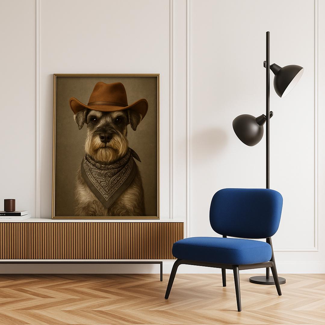 Custom Pet Portrait – Western Cowboy Theme | Funny Dog Art Digital Download