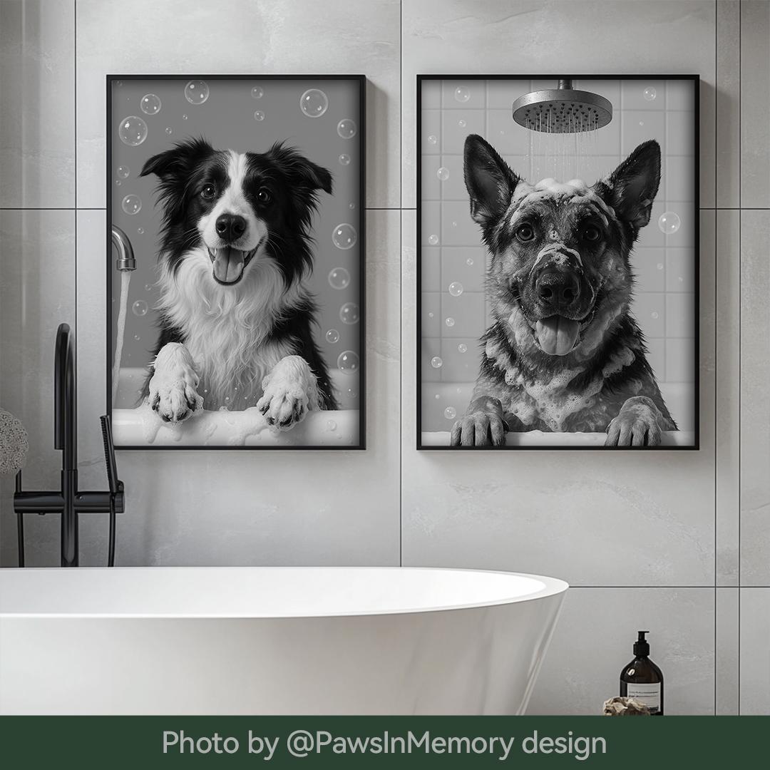 Funny Dog Bathroom Wall Art – 2 Printable Pet Toilet Prints Set | Digital Download