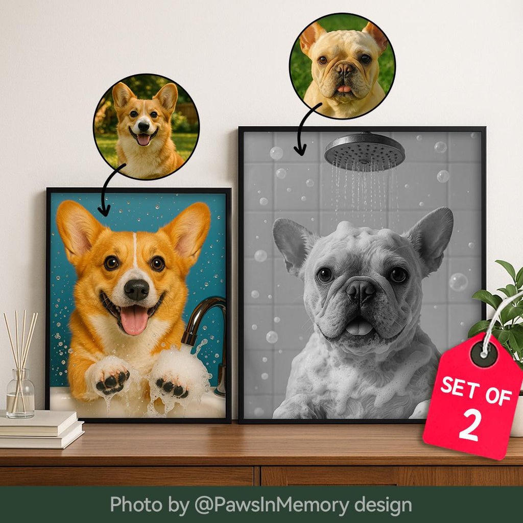 Funny Dog Bathroom Wall Art – 2 Printable Pet Toilet Prints Set | Digital Download