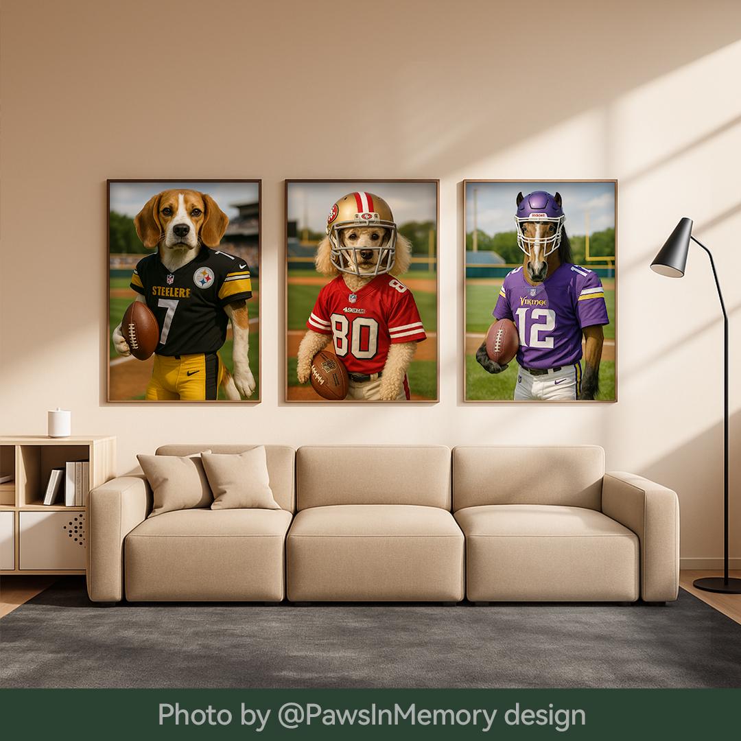 Custom Pet Portrait – Funny Football Theme | Dog Sports Art Digital Download