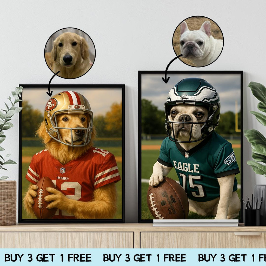 Custom Pet Portrait – Funny Football Theme | Dog Sports Art Digital Download