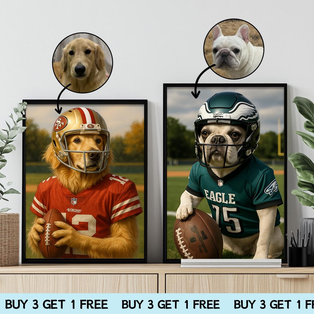 Custom Pet Portrait – Funny Football Theme | Dog Sports Art Digital Download