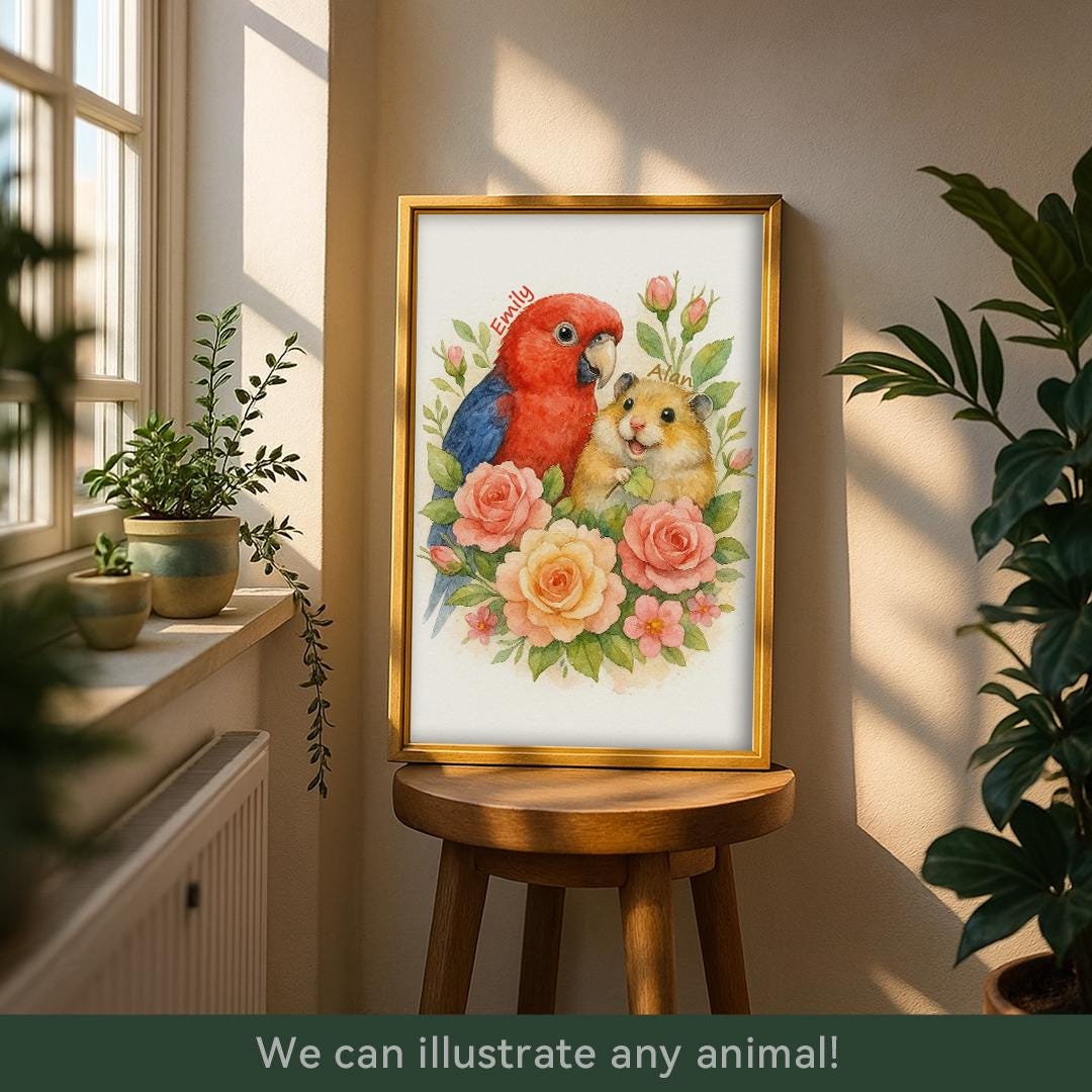 Custom Pet Memorial Portrait – Watercolor Floral Tribute | Digital Download Remembrance Art