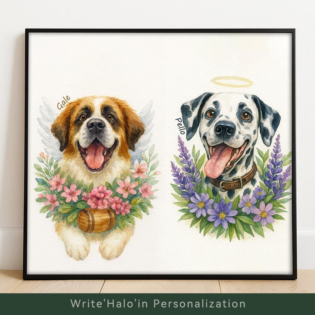Custom Pet Memorial Portrait – Watercolor Floral Tribute | Digital Download Remembrance Art
