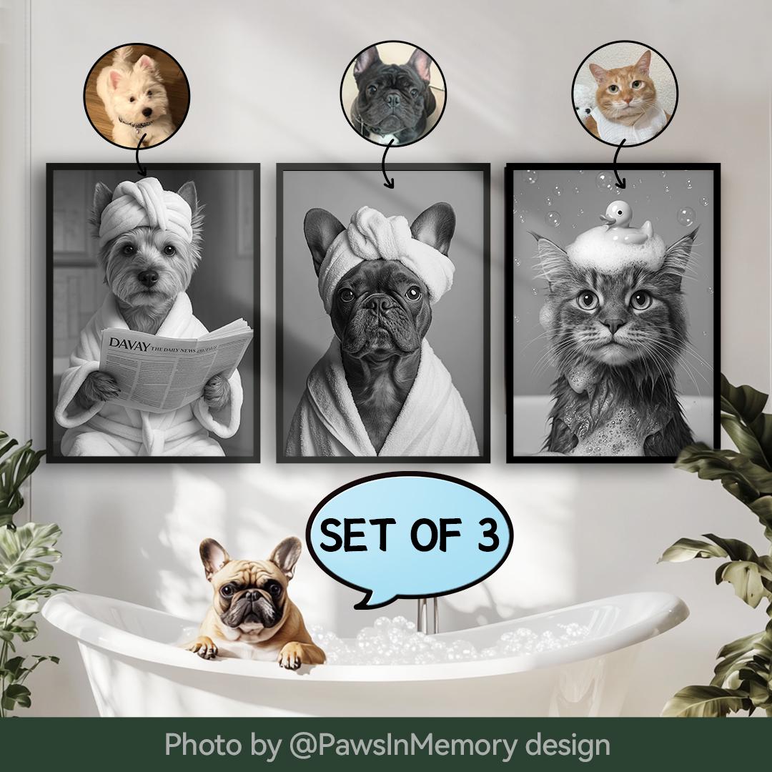 Funny Dog Bathroom Wall Art – 3 Printable Toilet Illustrations Set | Digital Download