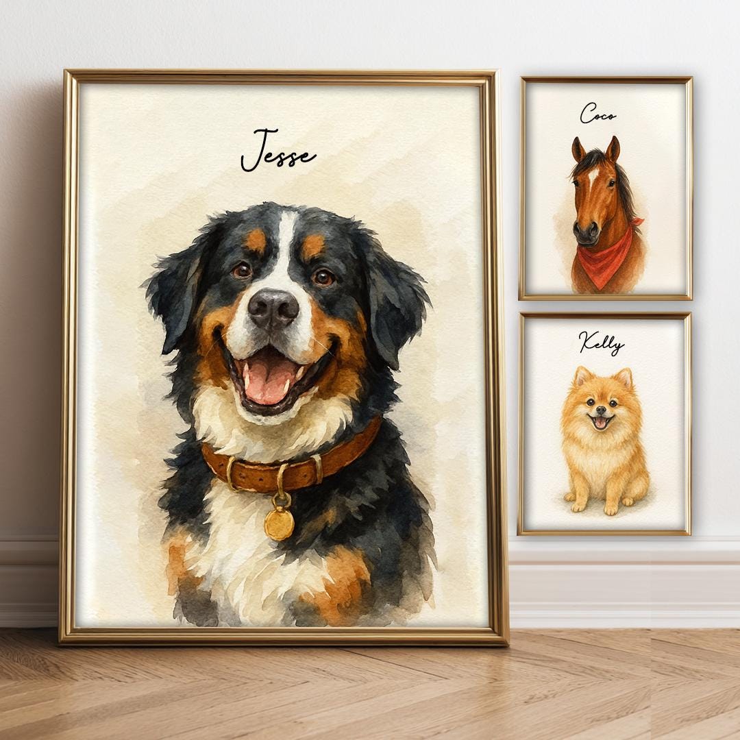 Custom Pet Portrait – Hand-Painted Watercolor Style | Elegant Dog Art Digital Download