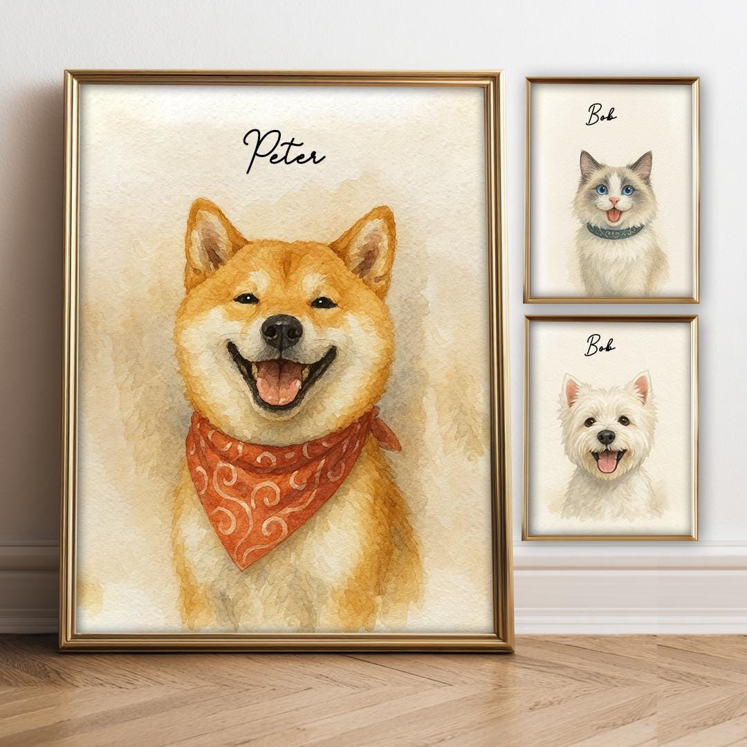 Custom Pet Portrait – Watercolor Style Dog Art | Hand-Painted Look Digital Download