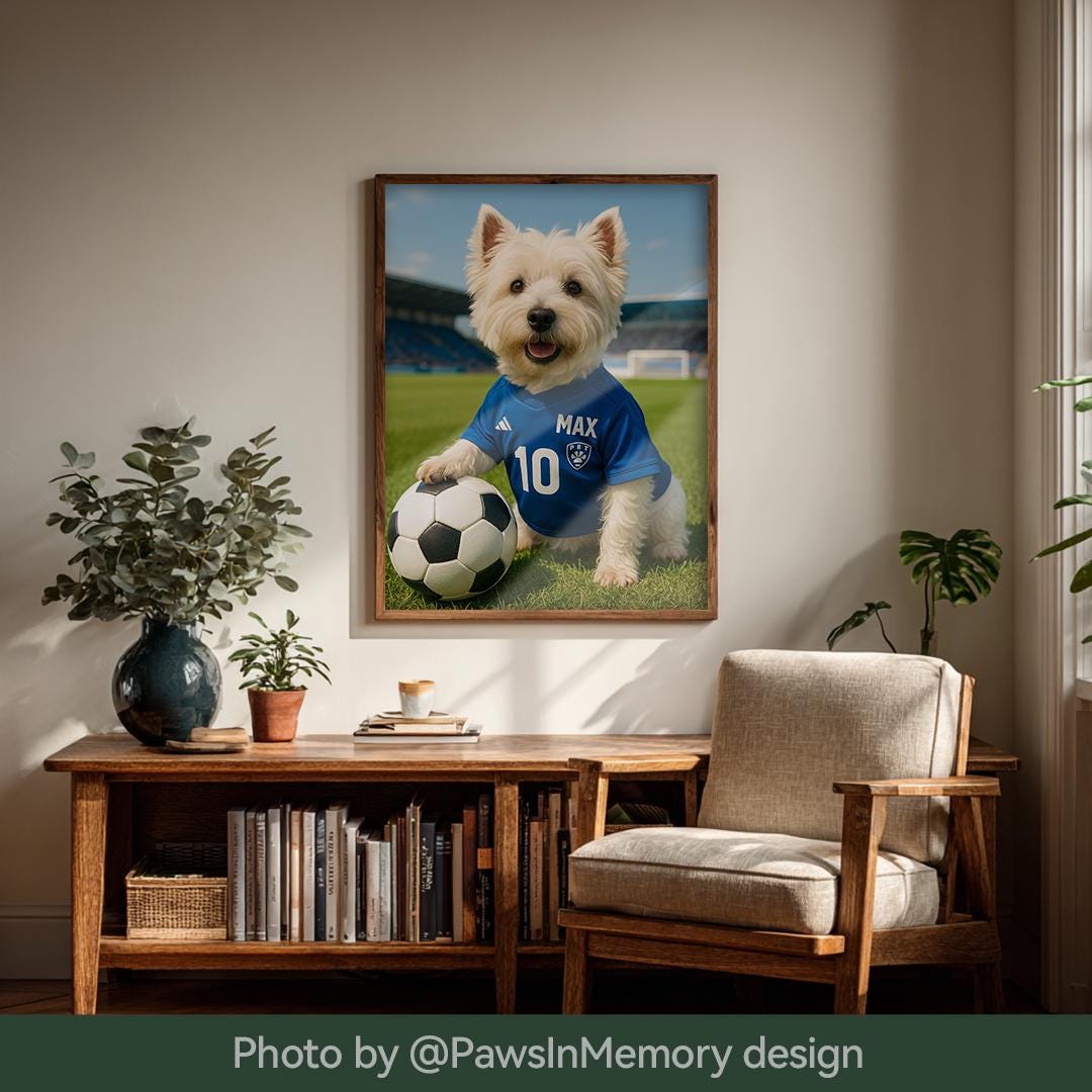 Custom Pet Portrait – Funny Soccer Dog Art | Football-Themed Digital Download