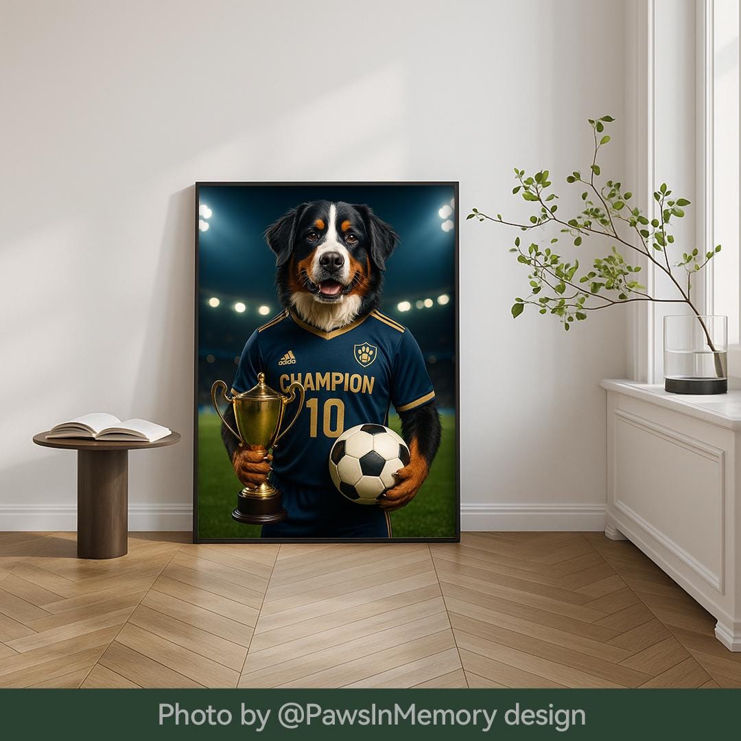 Custom Pet Portrait – Funny Soccer Dog Art | Football-Themed Digital Download