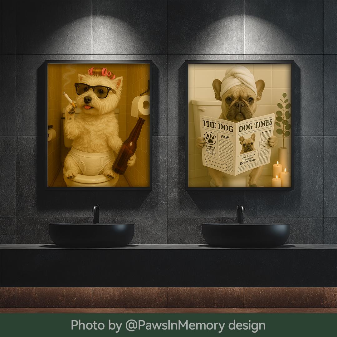 Funny Dog Bathroom Wall Art – 2 Printable Pet Toilet Prints Set | Digital Download